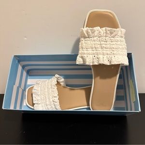 Draper James Womens Slides Sandals Size 9.5 Valentina White Open Toe Ruffles